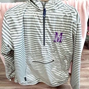 Monogrammed Grey and White Striped Women's Chatham Anorak Sz Large